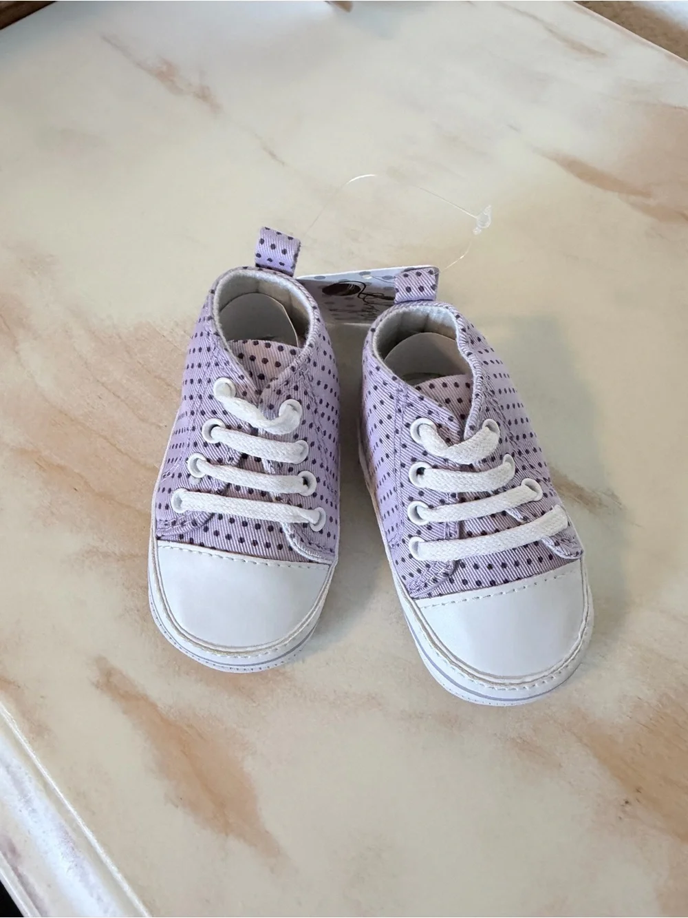 Kids Lavender Polka Dot Lace-Up Sneakers